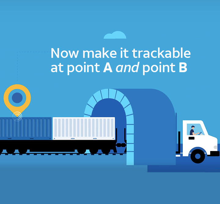 Digital rendering of AT&T IoT asset management device for train and truck shipments.