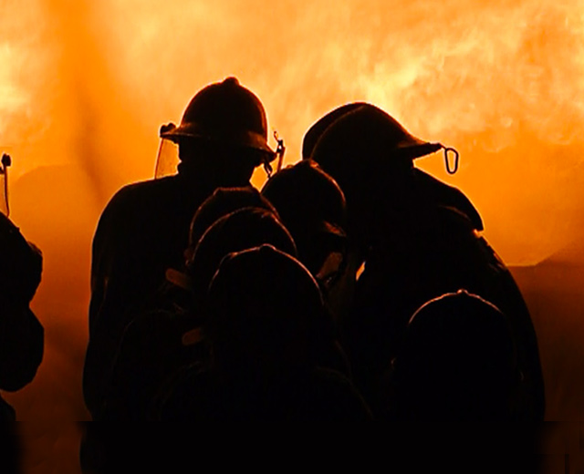 First responding firefighters working at the fire accident