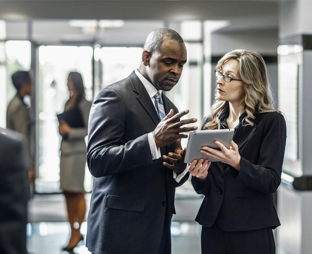 Executive conversation with tablet device