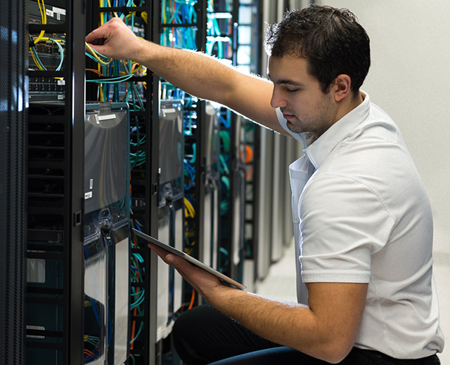 Man working on server